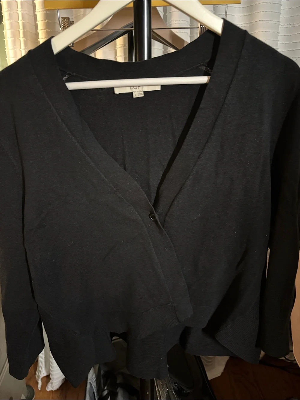 LOFT Black V-Neck Button Cardigan
